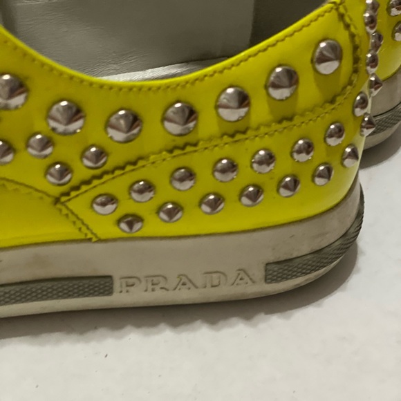 PRADA Neon Yellow Studded Sneakers - Picture 3 of 7